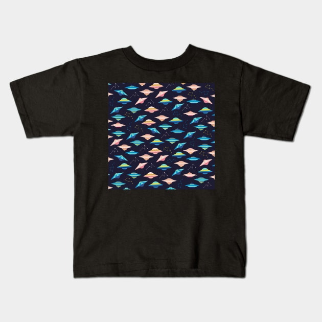 Cute Flying Saucer Pattern Kids T-Shirt by kapotka